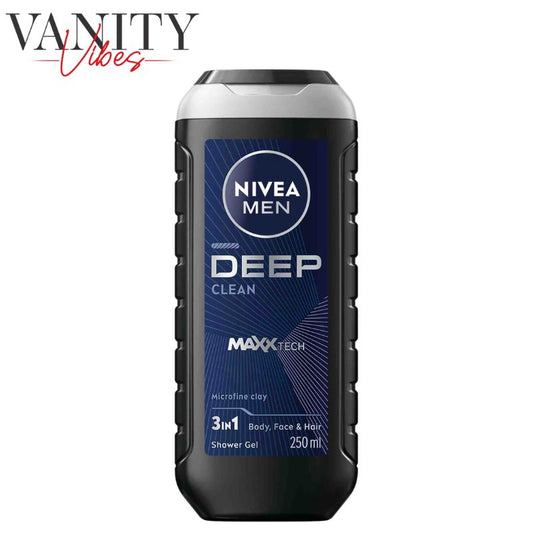 Nivea Men Deep Clean 24H Fresh Effect 3-In-1 Shower Gel For Body, Face & Hair 250ml