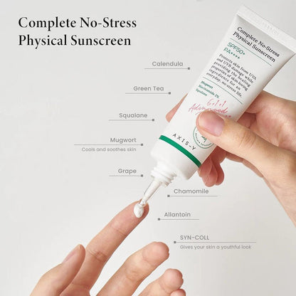 AXIS-Y Complete No Stress Physical Sunscreen 50 ml Broad-Spectrum SPF Protection & Gentle Care (K Beauty)