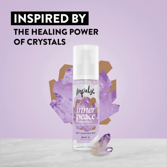 Impulse Inner Peace Amethyst Blackcurrant & Sandalwood Body Fragrance Mist 150ml – Long Lasting Body Mist for Women, Fresh Fr