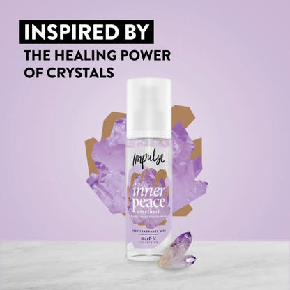 Impulse Inner Peace Amethyst Blackcurrant & Sandalwood Body Fragrance Mist 150ml – Long Lasting Body Mist for Women, Fresh Fr
