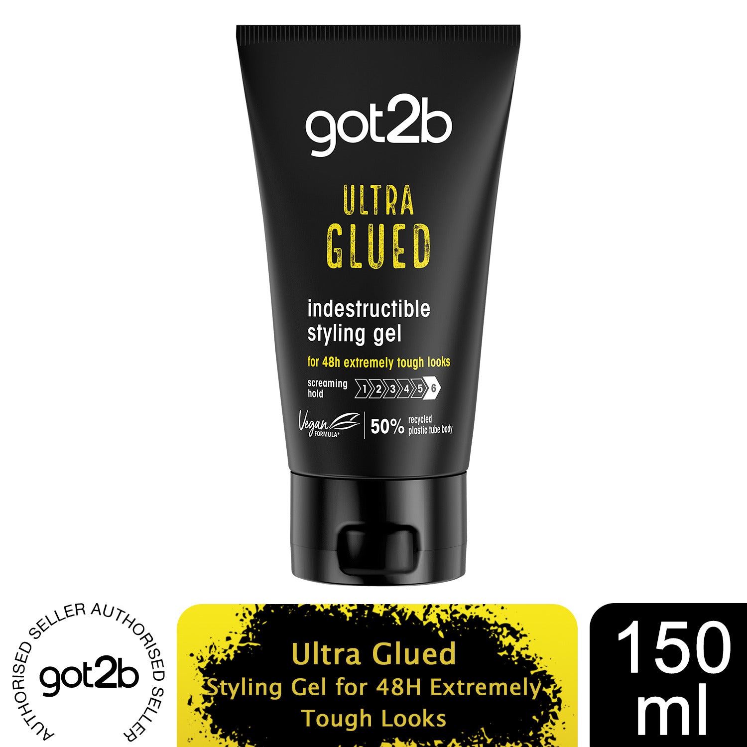 Schwarzkopf Got2b Glued Ultra Styling Hair Gel 150ml Extra Strong Hold & Long-Lasting Style