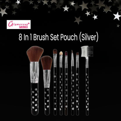 Glamorous Face 8 In 1 Brush Set Pouch (Silver)