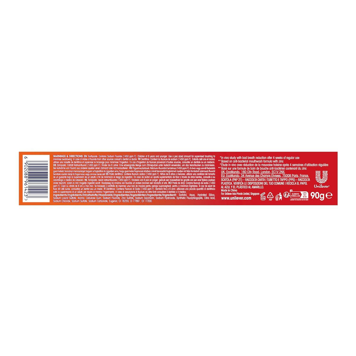 Closeup Everfresh Fluoride Gel Toothpaste Up to 12 Hours Fresh Breath Red Hot 90g