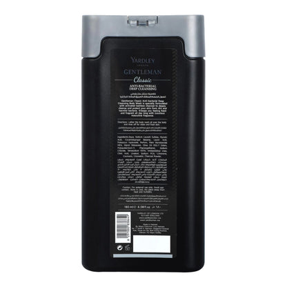 Yardley London Gentleman Classic Charcoal Anti-Bac Body Wash 180ml – Deep Cleansing Men’s Shower Gel with Activated Charcoal,