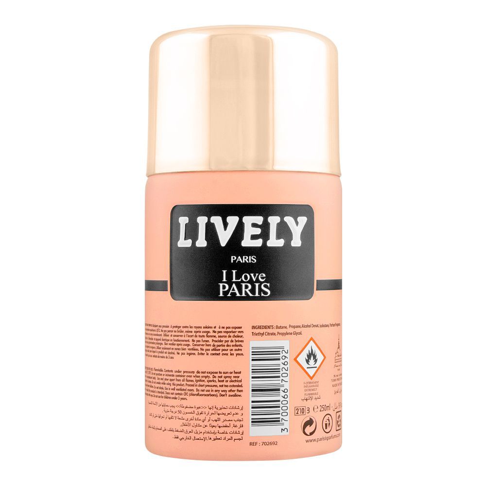 Lively Paris I Love Paris Body Spray for Women 250ml Long-Lasting Fresh & Floral Fragrance