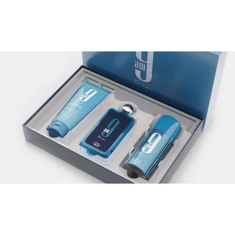 Gift Set 9 AM Dive by AFNAN Eau de Parfum 100ml + Deodorant 150ml + Shower Gel 150ml, Perfume Gift Set for Men & Women