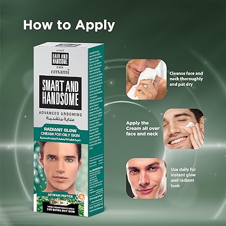Emami Smart and Handsome Advanced Grooming Radiant Glow Cream for Oily Skin 50g for Men - Oil Control Skin Brightening Cream 