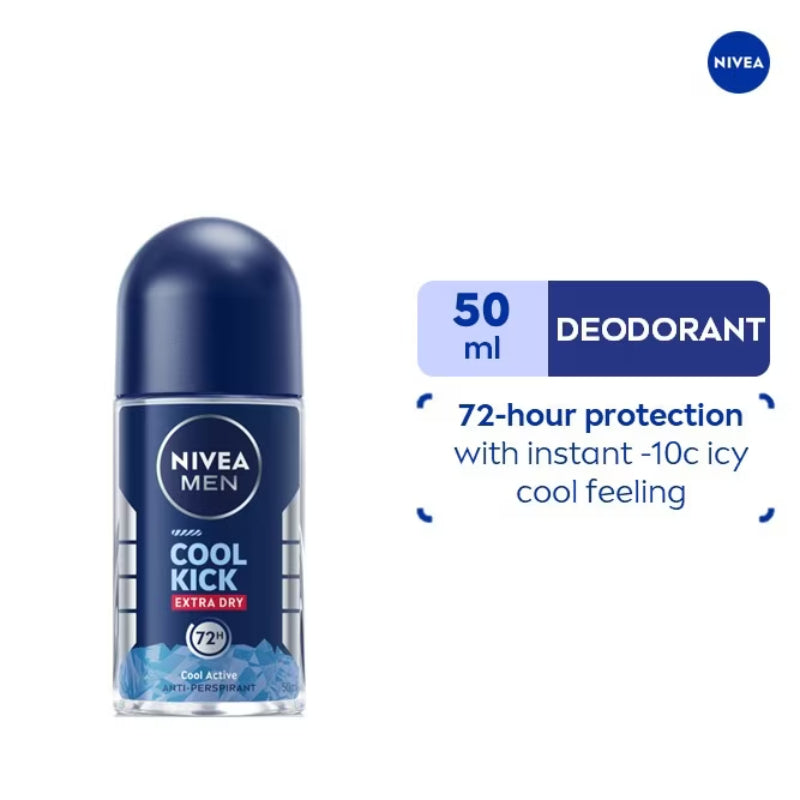 Nivea Men Cool Kick Extra Dry Cool Blue 72H Deodorant Roll on 50ml