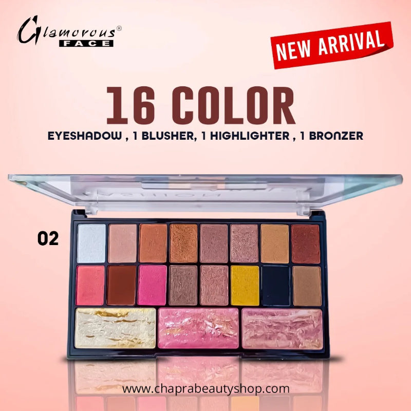 Glamorous Face Eyeshadow Palette 14 Shimmer, 2 Matte, Terracotta Blush, Highlighter (02)