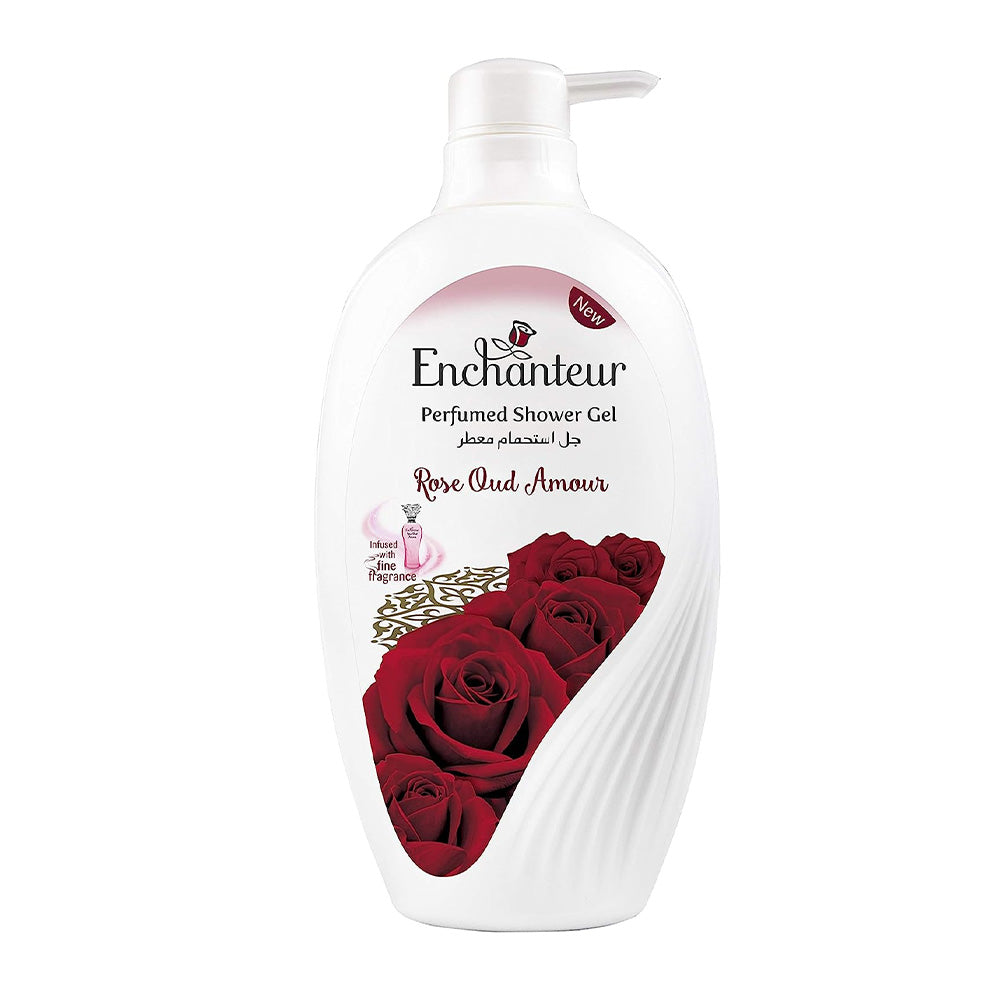Enchanteur Rose Oud Amour Perfumed Shower Gel 550ml – Deep Cleansing Moisturizing Body Wash with Long Lasting Floral Oud Frag