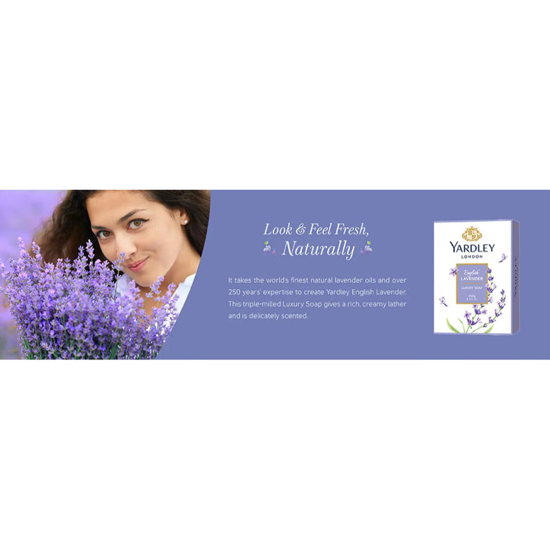 Yardley London English Lavender Soap 100g - Luxury Moisturizing Bath Soap with Classic Floral Lavender Fragrance for Deep Cle