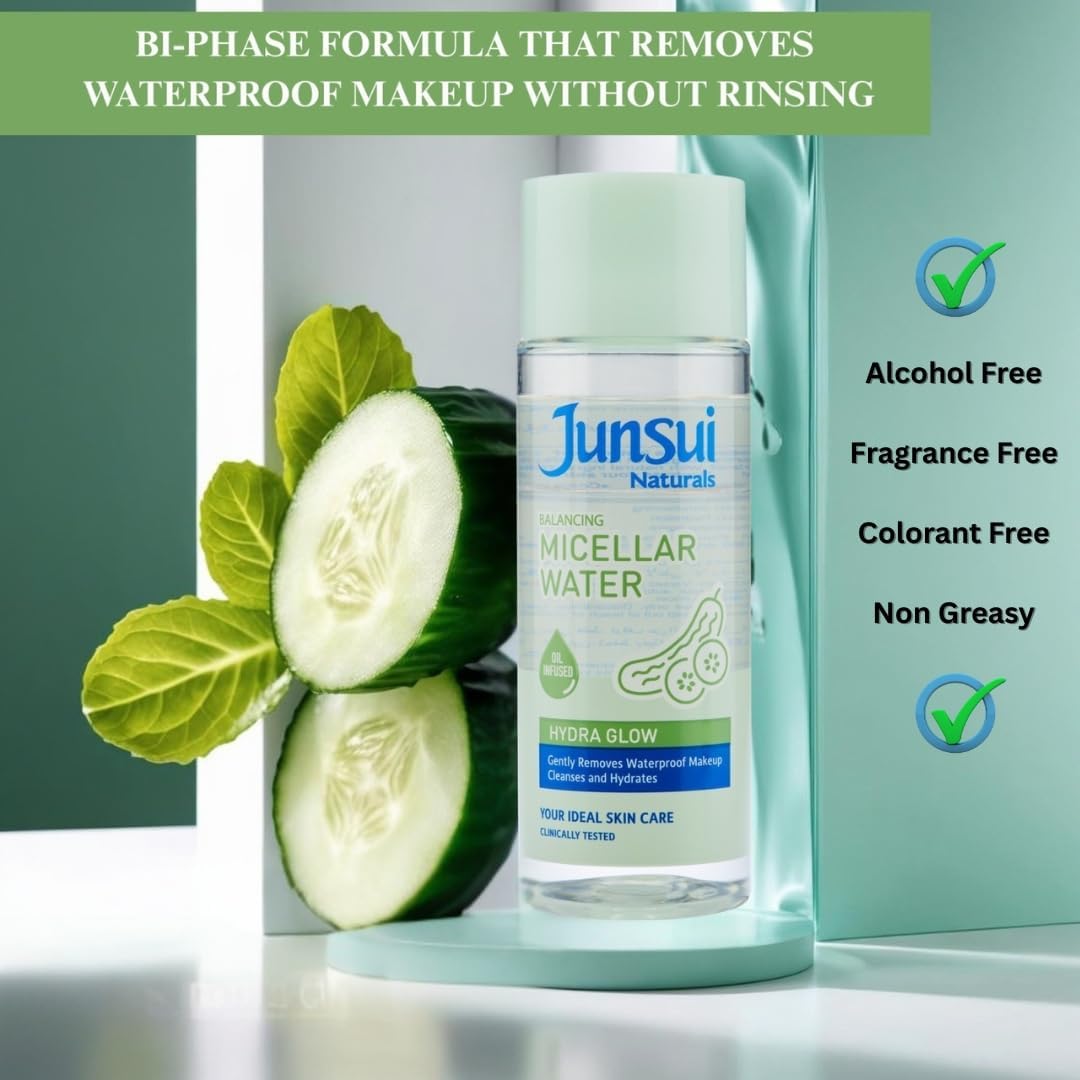 Junsui Hydra Glow Micellar Water 140ml - Hydrating Makeup Remover & Facial Cleansing Water for Deep Cleansing, Moisture Boost