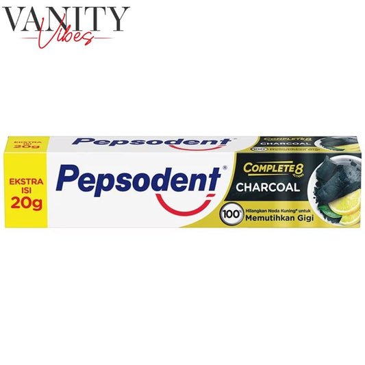 Pepsodent Complete 8 Charcoal Toothpaste 160g with 20g Extra Paste Deep Clean & Whitening Formula