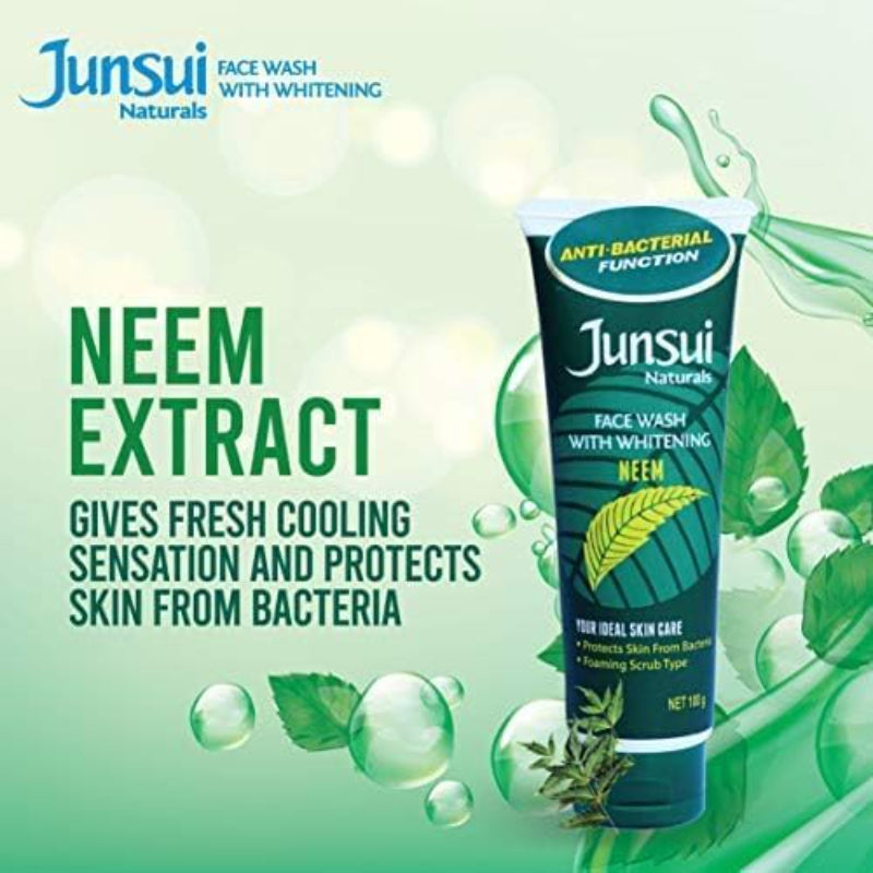 Junsui Naturals Neem Whitening Face Wash 100g - Deep Cleansing Herbal Gel for Acne Control, Oil Removal & Bright Clear Fresh 
