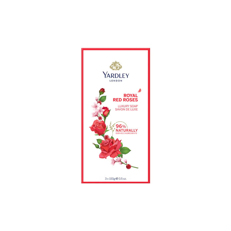 Yardley London Luxury Bath Soap with Royal Red Roses Extracts 3 × 100 g Gently Cleansing & Long-Lasting Fragrance