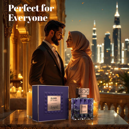 Sapil Elixir of Dubai Eau de Toilette for Men & Women 100ml - Long Lasting Oriental Woody Fragrance Perfume with Rich Amber N