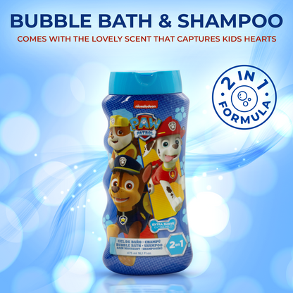 Lorenay Paw Patrol 2-in-1 Bubble Bath & Shampoo 475ml - Gentle Kids Hair & Body Wash for Soft Cleansing, Tear-Free Formula, F