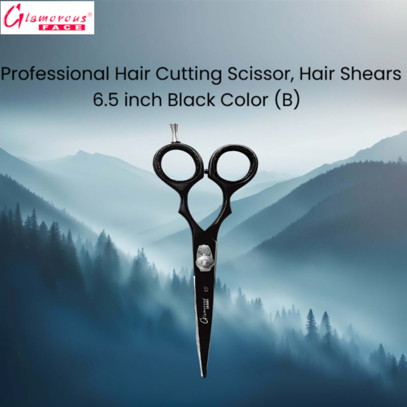 Glamorous Face Professional Hair Cutting Scissor, Hair Shears 6.5 inch Black Color (B)