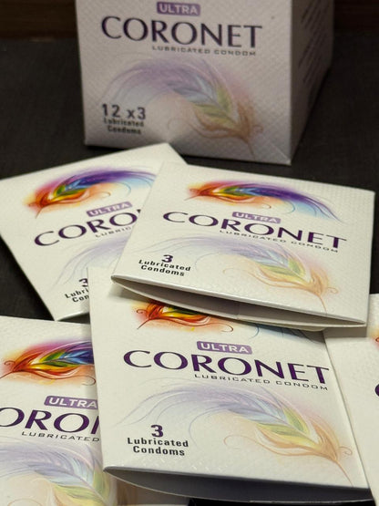 INNO Coronet Lubricated Condoms 36 Pcs (12 x 3 Packs) - Ultra Smooth, Safe & Comfortable Protection for Men