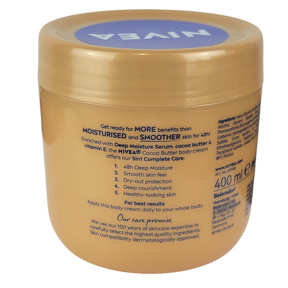 Nivea Cocoa Butter Body Cream 400ml Deep Moisture Serum, Vitamin E, 5-in-1 Complete Care for Dry Skin
