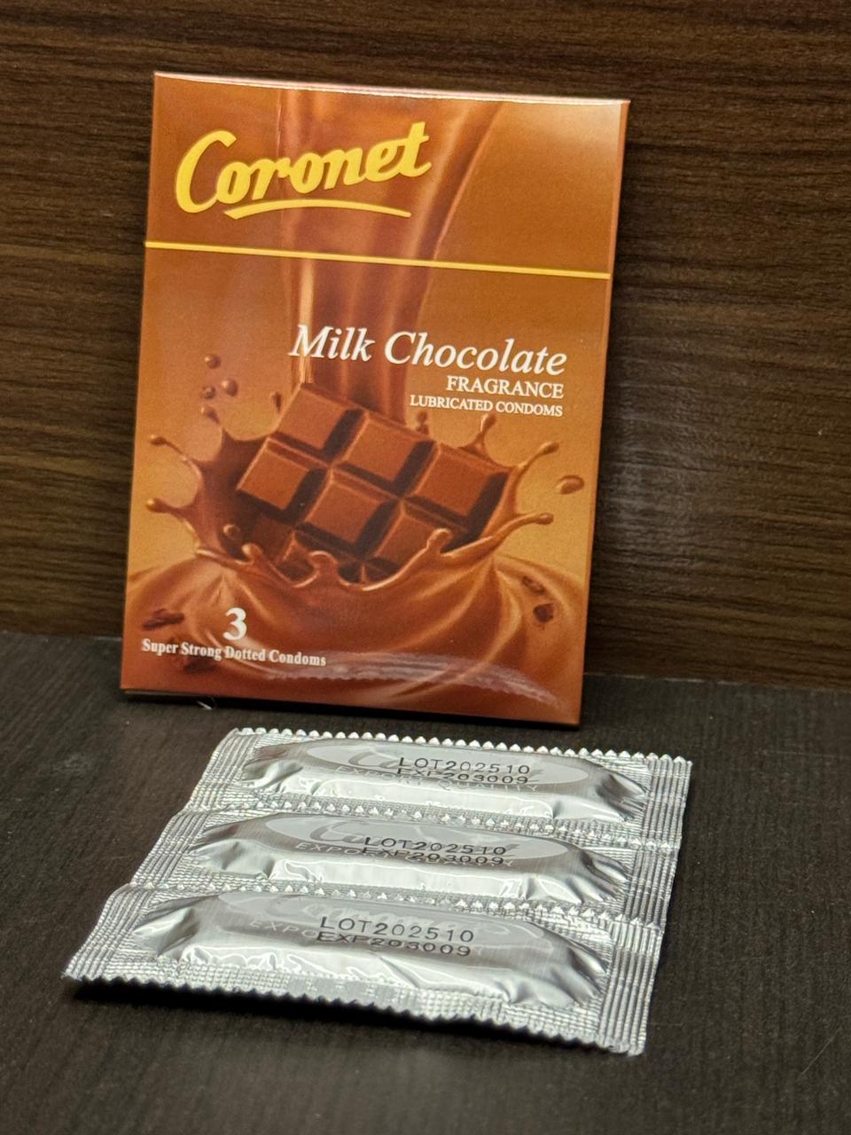 INNO Coronet Milk Chocolate Lubricated Condoms 3 Pcs - Ultra Smooth, Safe & Flavored Protection for Men
