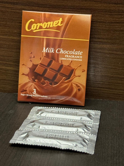 INNO Coronet Milk Chocolate Lubricated Condoms 3 Pcs - Ultra Smooth, Safe & Flavored Protection for Men