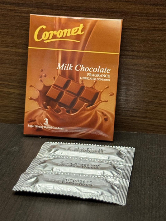 INNO Coronet Milk Chocolate Lubricated Condoms 3 Pcs - Ultra Smooth, Safe & Flavored Protection for Men