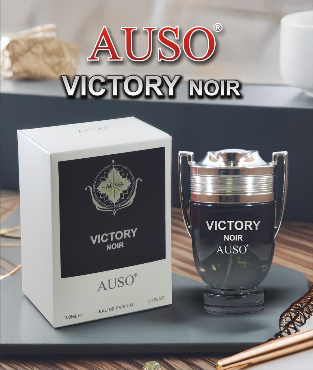 Auso Victory Noir Eau De Parfum 100ml – Long Lasting Deep Woody Spicy Fragrance Perfume for Men Strong Elegant Night Wear Sce