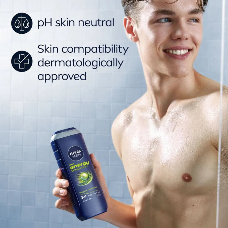 Nivea Men Energy 24H Fresh Effect 3-In-1 Shower Gel For Body, Face & Hair 250ml