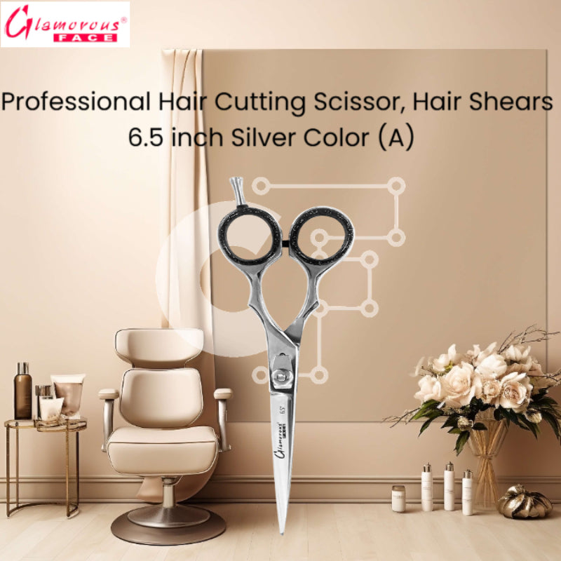 Glamorous Face Professional Hair Cutting Scissor, Hair Shears 6.5 inch Silver Color (A)