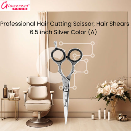 Glamorous Face Professional Hair Cutting Scissor, Hair Shears 6.5 inch Silver Color (A)
