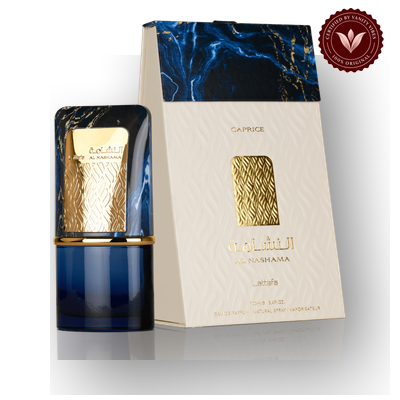 Al Nashama Caprice by Lattafa box and perfume bottle