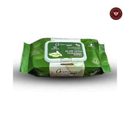 Glamorous Face Aloe Vera Cleansing Makeup Remover Wipes 60 pieces, centered on a white background with Vanity Vibes badge