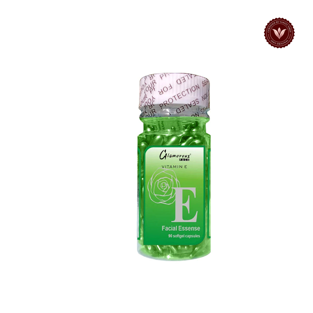 Glamorous Face Facial Capsules Vitamin E (Green) white background product image with Vanity Vibes badge
