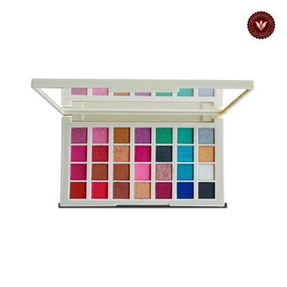 Glamorous Face 28 Color Makhmali & Matte Eyeshadow Palette (D) — centered on white background with Vanity Vibes badge