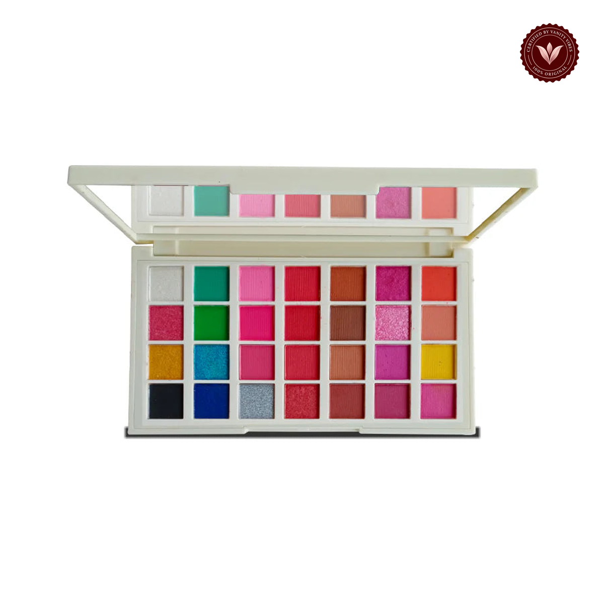 Glamorous Face 28 Color Makhmali & Matte Eyeshadow Palette (A) — centered on white background with Vanity Vibes badge