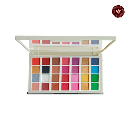 Glamorous Face 28 Color Makhmali & Matte Eyeshadow Palette (B) — centered on white background with Vanity Vibes badge