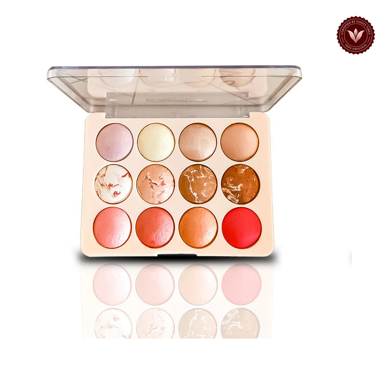 Glamorous Face 12 Color Highlighter & Blush On Palette (02) — centered product photo on white with Vanity Vibes badge