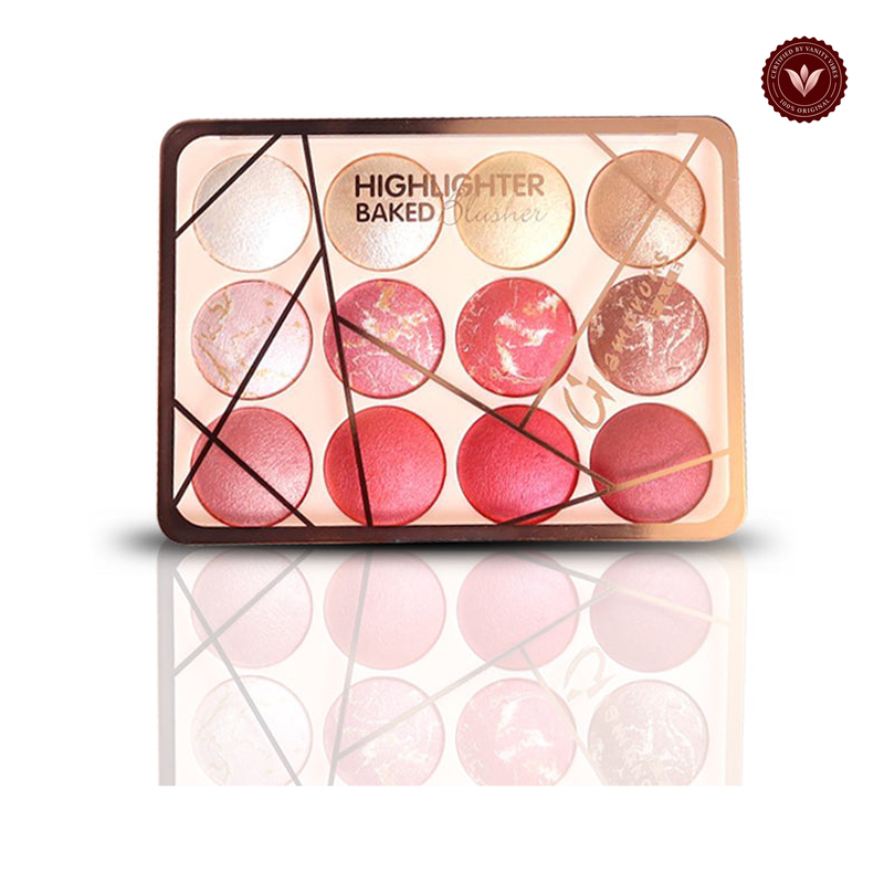 Glamorous Face 12 Color Highlighter & Blush On Palette (01) on white background