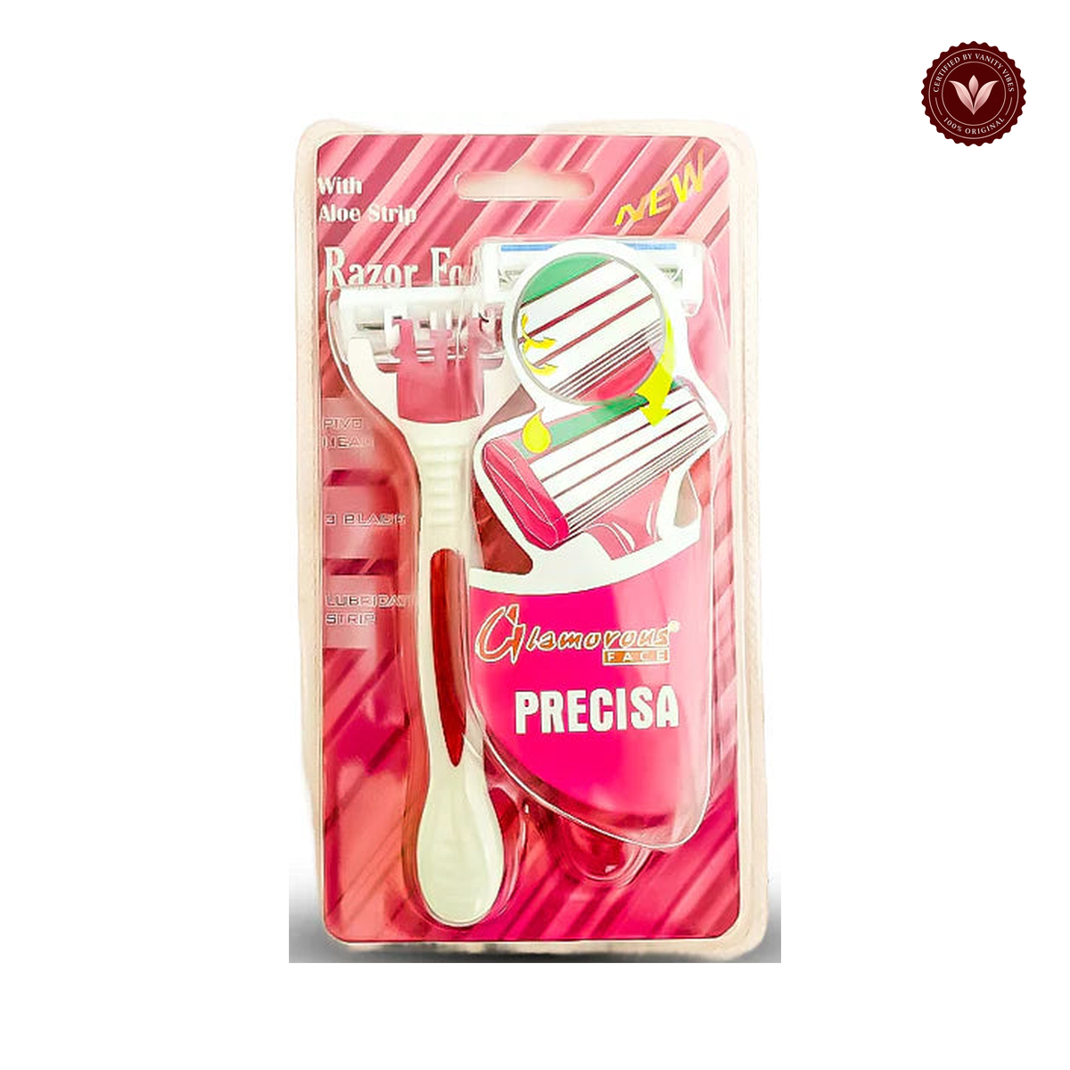 Glamorous Face 2 In 1 Adjustable Razor 3 blades For Women — centered on white background with Vanity Vibes badge
