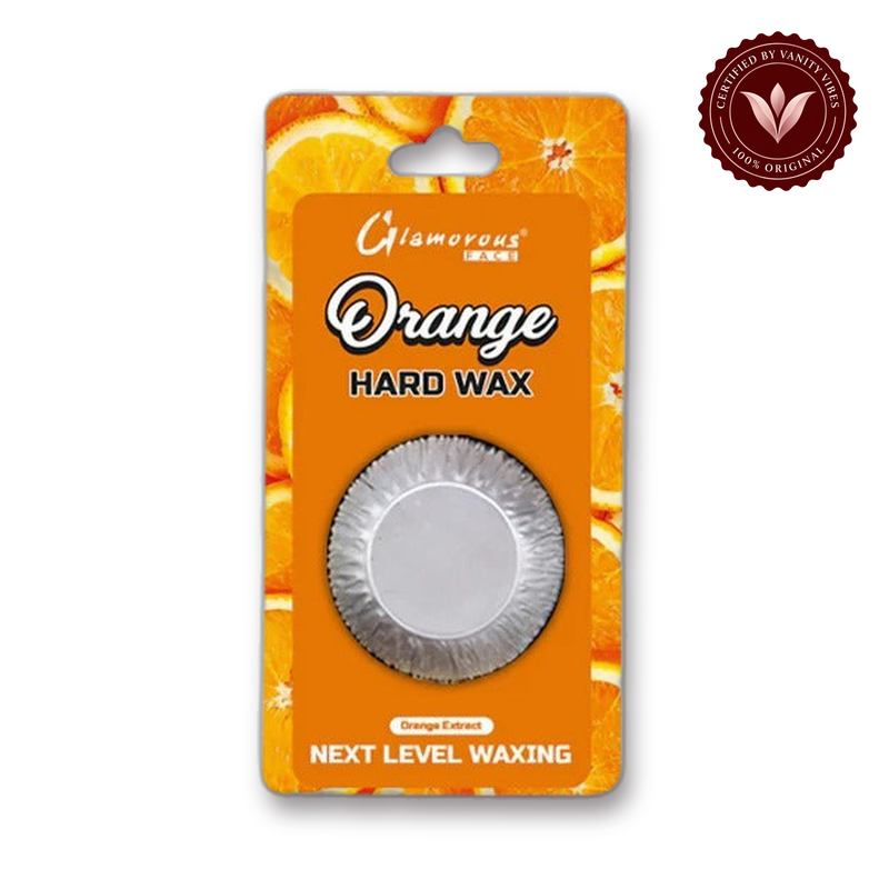 Glamorous Face Hard Wax, Smooth, Long-Lasting Hair Removal (Orange) white background product hero with Vanity Vibes badge