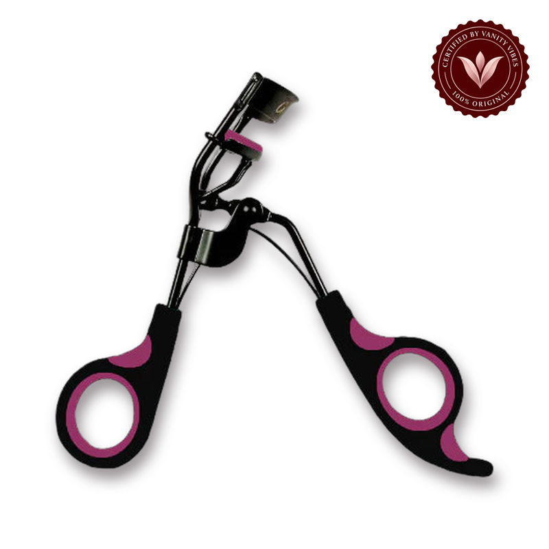 Glamorous Face Pro Lash Curler With Silicone Rubber (Black&Purple) white background product hero with Vanity Vibes badge