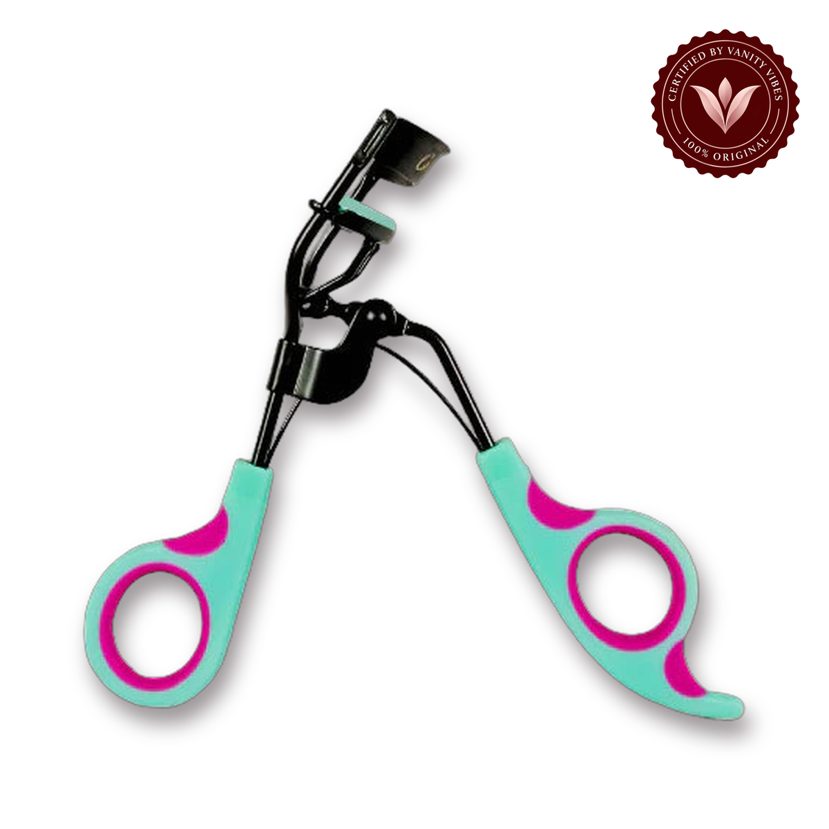 Glamorous Face Pro Lash Curler With Silicone Rubber (Green&Pink) white background product hero with Vanity Vibes badge