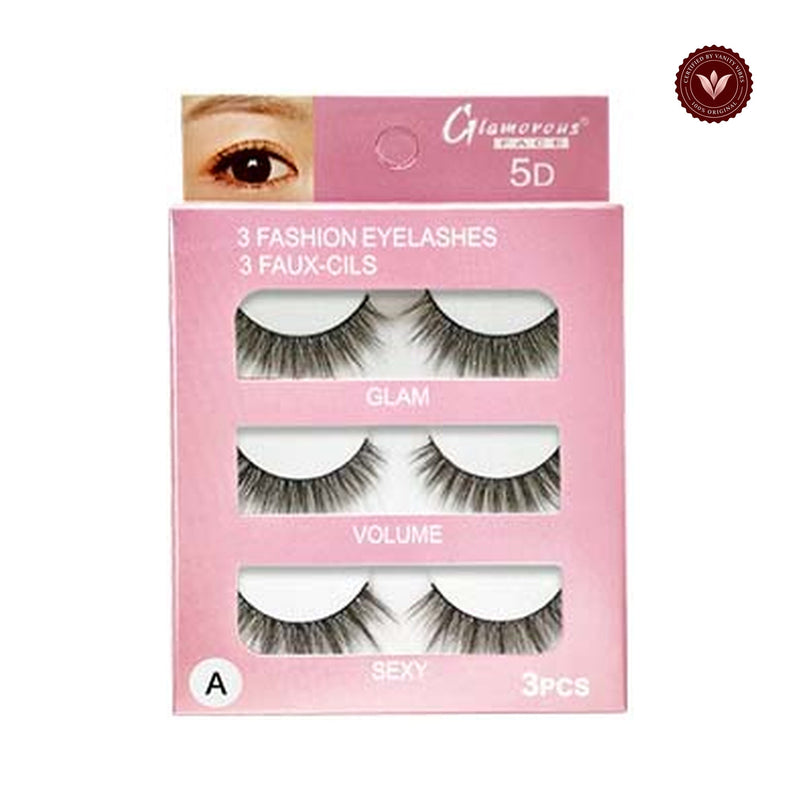Glamorous Face 3×1 5D Eyelashes Group A on a white background with Vanity Vibes badge