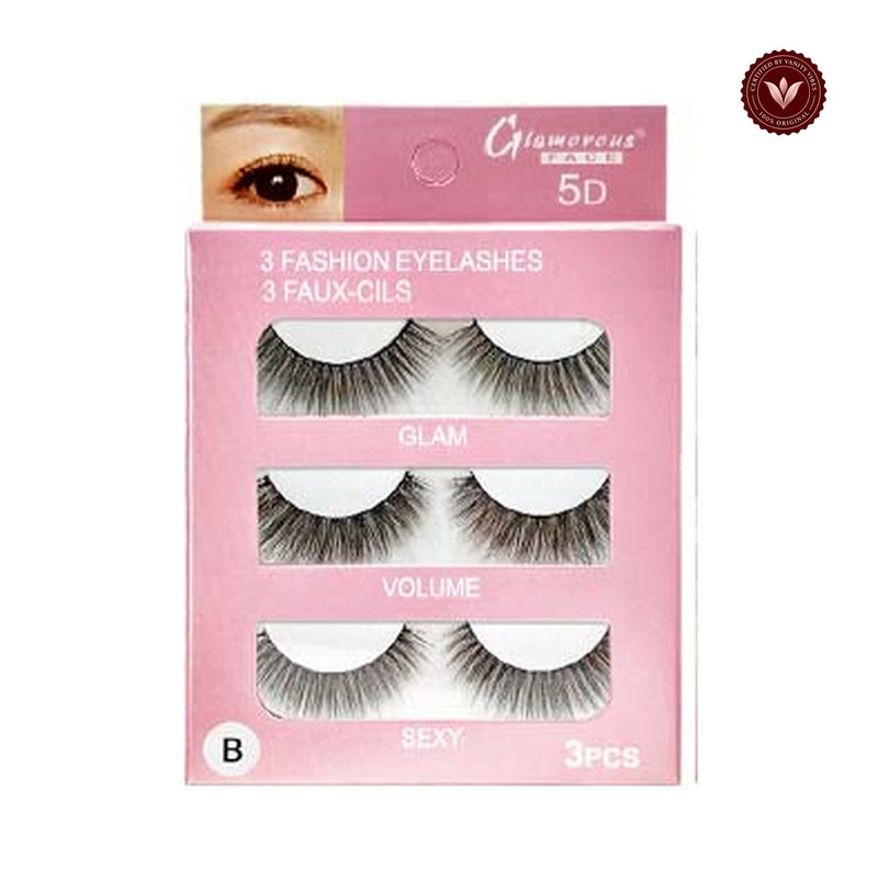 Glamorous Face 3×1 5D Eyelashes Group B on a white background with Vanity Vibes badge