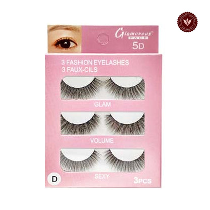 Glamorous Face 3×1 5D Eyelashes Group D on a white background with Vanity Vibes badge