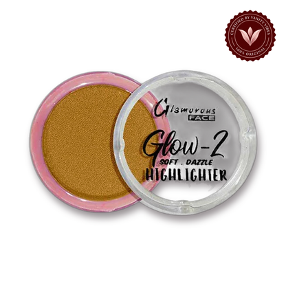 Glamorous Face Glow 2 Soft Dazzling Highlighter (10 Pure Golden) white background product hero with Vanity Vibes badge