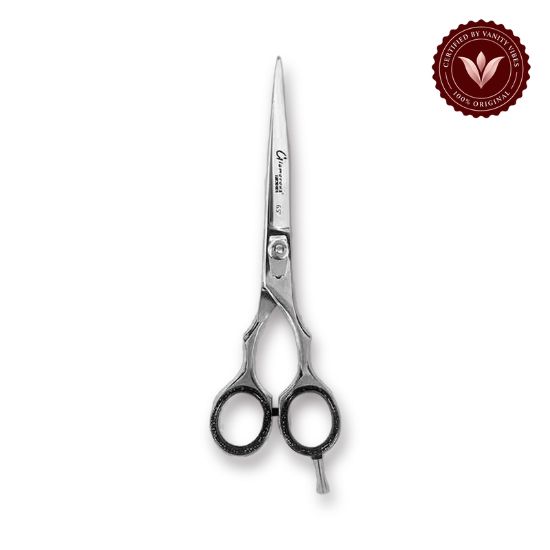 Glamorous Face Professional Hair Cutting Scissor, Hair Shears 6.5 inch Silver Color (A) white background product hero with Vanity Vibes badge