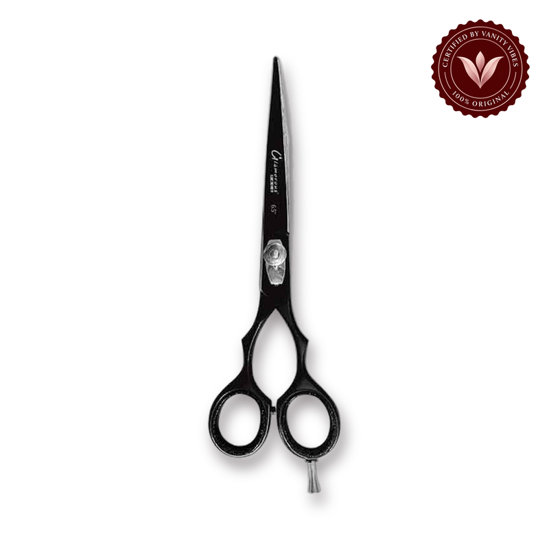 Glamorous Face Professional Hair Cutting Scissor, Hair Shears 6.5 inch Black Color (B) white background product hero with Vanity Vibes badge