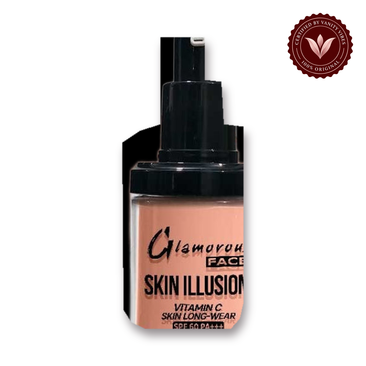 Glamorous Face Skin Illusion Vitamin C Liquid Foundation 25ml (SHADE:110) white background product hero with Vanity Vibes badge